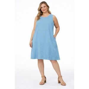J JILL Love Linen A-Line Sleeveless Shift Dress Pockets Spring Blue Sz 2X